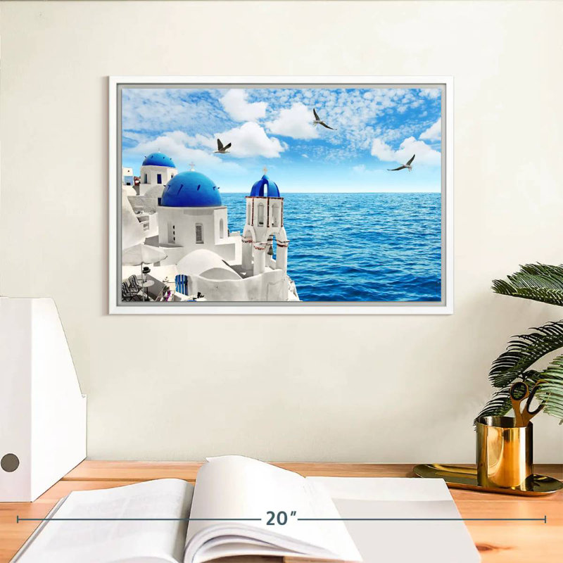 Île de Santorin, Cadre flottant blanc, 13 po x 9 po