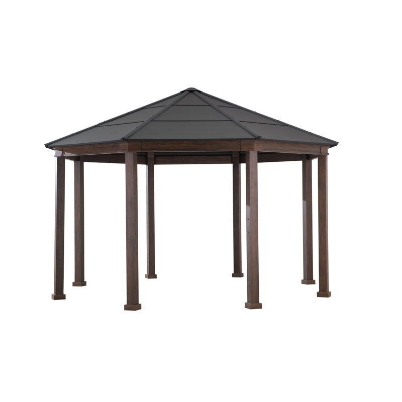 Daybreak 15 ft. Brown Steel Hardtop Patio Gazebo