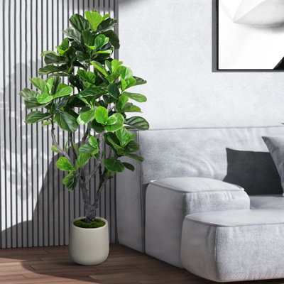 Arbre à figuier artificiel en pot blanc 6,5 pi 6,5 pi
