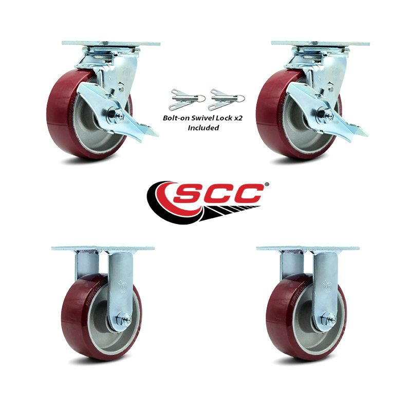 5 Inch Poly on Aluminum Caster Set with 2 Brakes/Swivel Lock 2 Rigid SCC|SCC-30CS520-PAR-TLB-BSL-2-R-2