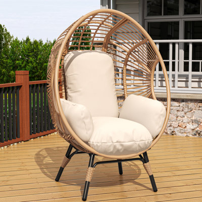 Fauteuil à œufs suspendu élégant à dossier arqué, balançoire de patio d'une capacité de 400 lb avec coussin de 8 pouces, chaise d'intérieur en rotin PE pour salon de jardin