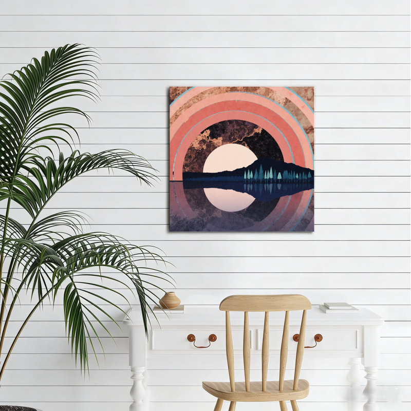 «Lake Side Ringed Sunlight», art mural encastré en bois, 16 L x 16 l