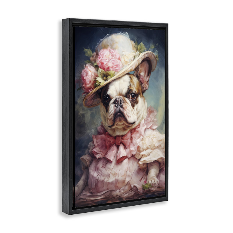 Cadre flottant Elegant Lady French Bulldog, design par Wumples, H 25 po x l 17 po, Cadre flottant noir de jais