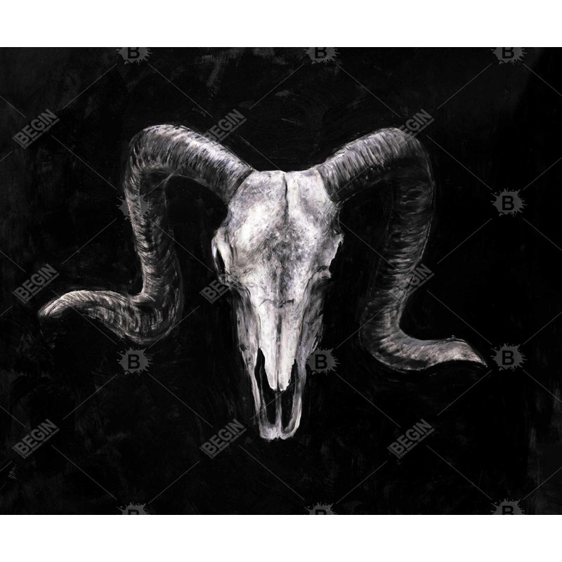 Ram Skull Grunge Style - Black Framed Canvas Home Decor