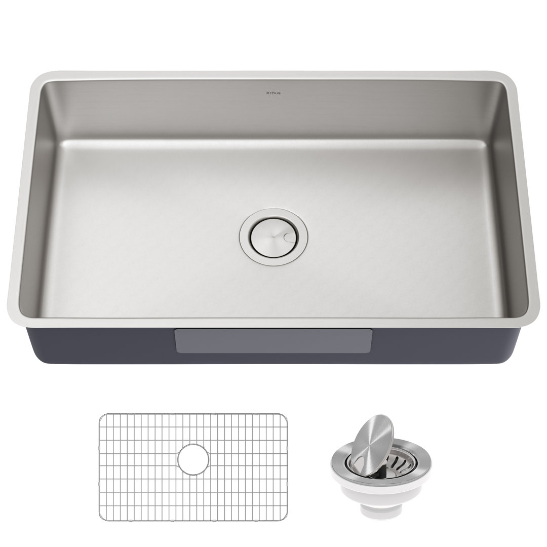 Dex™️ Series KRAUS 32" L Undermount 16 Gauge Stainless Steel Single Bowl Kitchen Sink Kraus