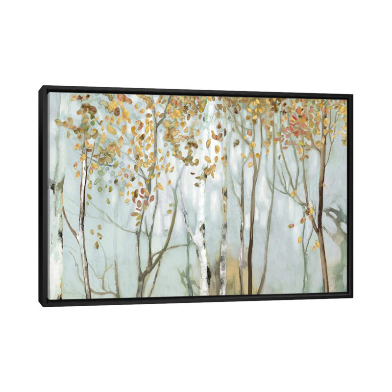 «Birch in the Fog II», reproduction sur toile, H 18 po x l 26 po x P 1,5 po, Toile avec cadre noir, Pas de tapis