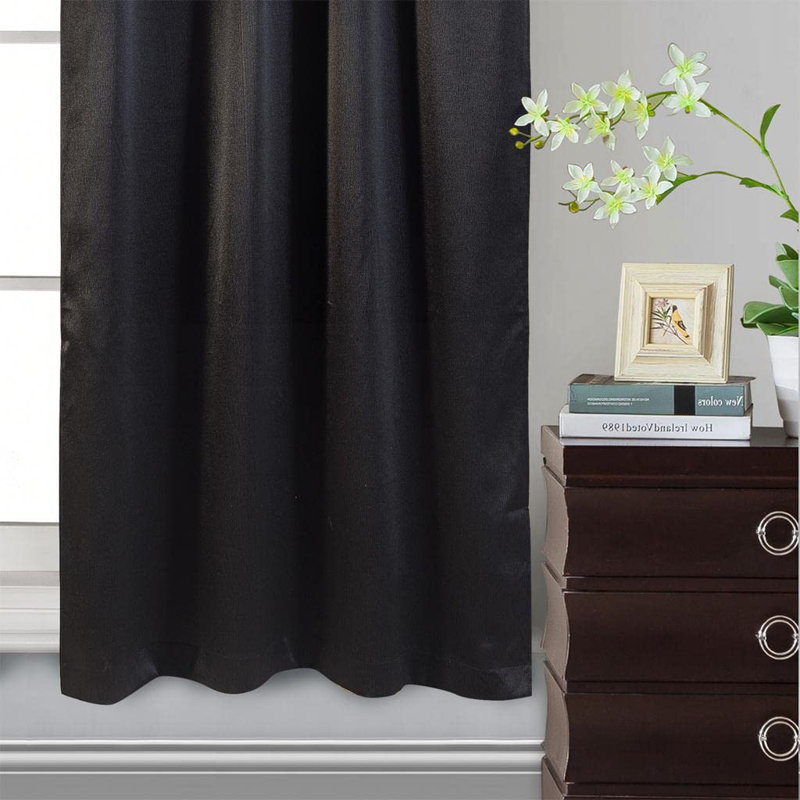 Luxurious Black Polyester Window Panel with Attached Valance, 42" x 84"