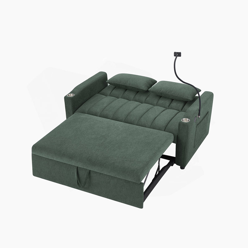 Canapé-lit convertible de 55,9 pouces avec ports USB, porte-gobelets et support de téléphone pivotant à 360 ° pour les salons modernes