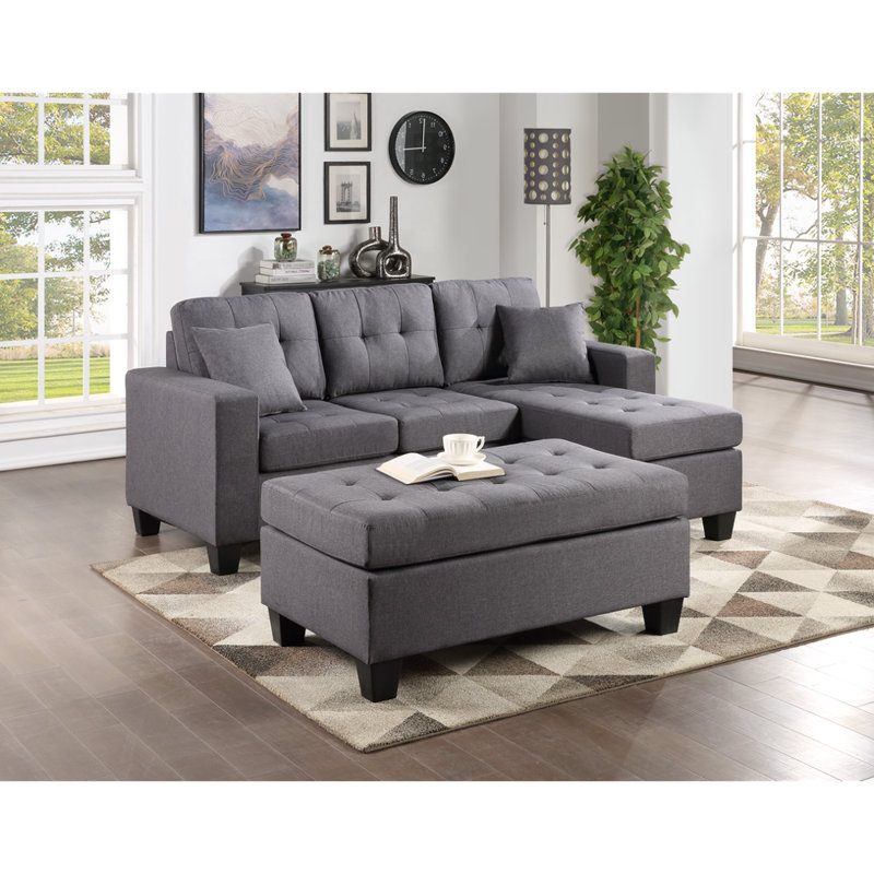Upholstered L-Shaped Sectional Right Hand Facing, Gray Linen