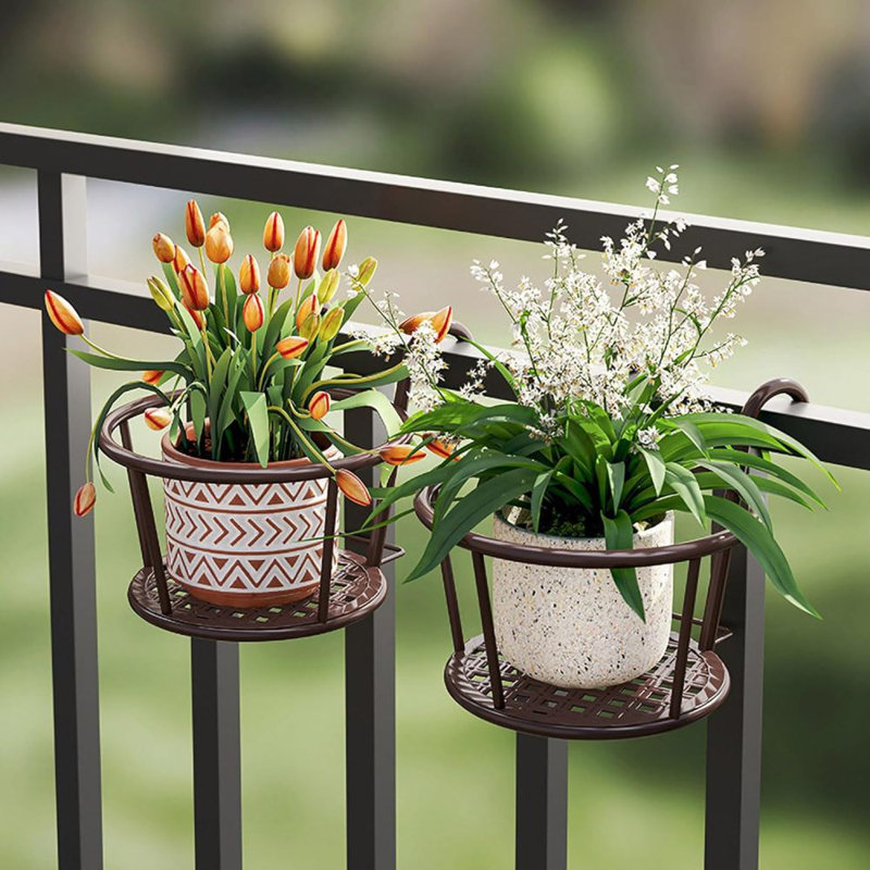 2pcs Hanging Railing Planter Baskets - over the Rail Metal Fence Planters for Patio, Balcony, Porch, or Garden Decoration