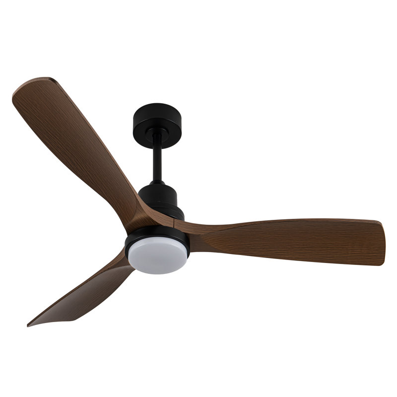 Lahrizi Adjustable Color Temperature 3 Height LED Ceiling Fan Light, Brown Wood, Matte Black