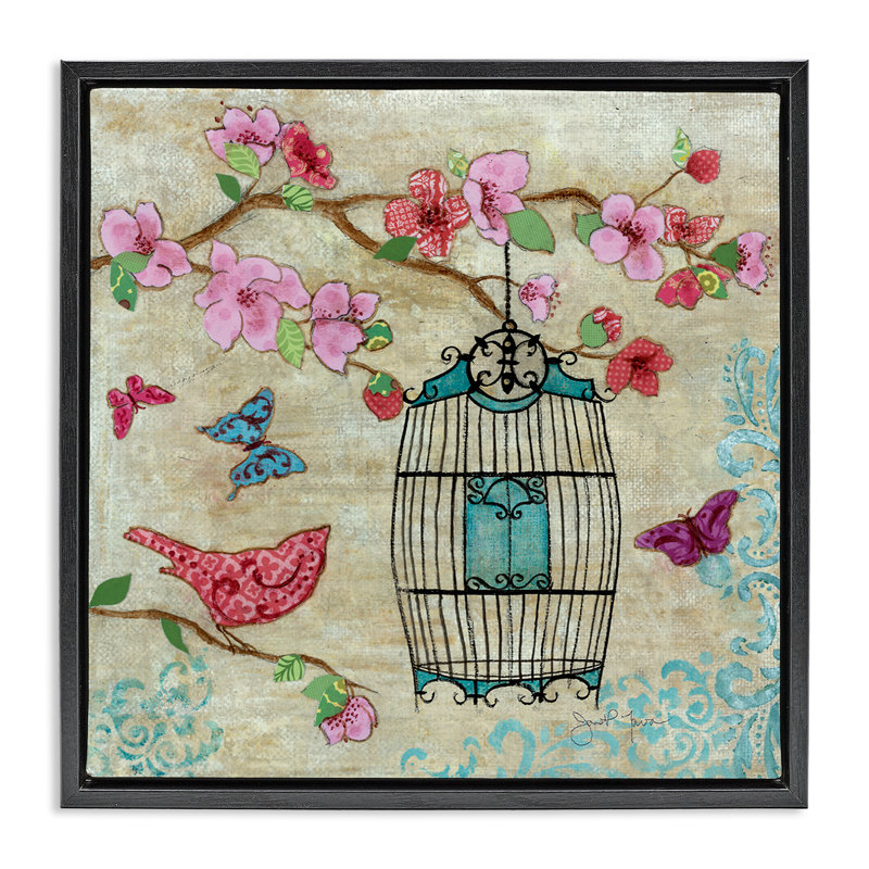 Cadre flottant Spring Spring Bird, design par Janet Tava, Cadre flottant noir de jais, H 18 po x l 18 po