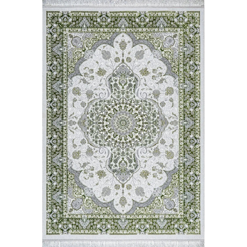 Rectangle Floral Area Rug, Green, Rectangle 80 x 150 cm