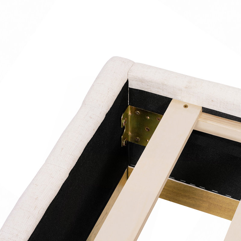 Structure de lit avec tête de lit tapissier épaisse en lin, base en bois massif