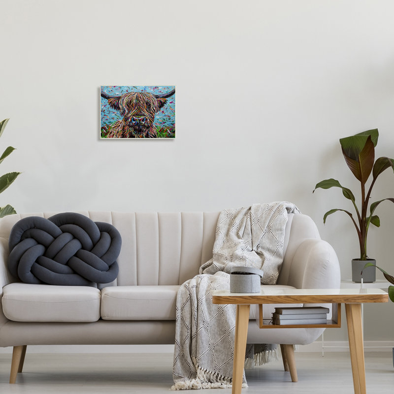 "Highland", vache superposée superposée, portrait sur bois par Carolee Vitaletti, H 10 po x l 15 po x P 0,5 po