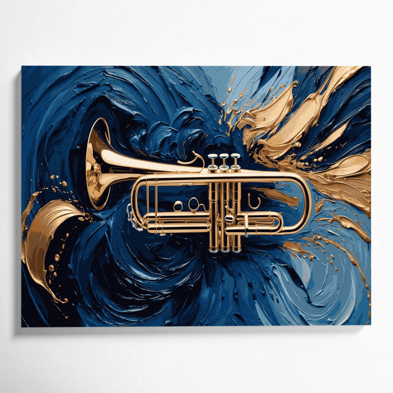 «Music Trompet», art mural sur toile bleue, H 12 po x l 18 po