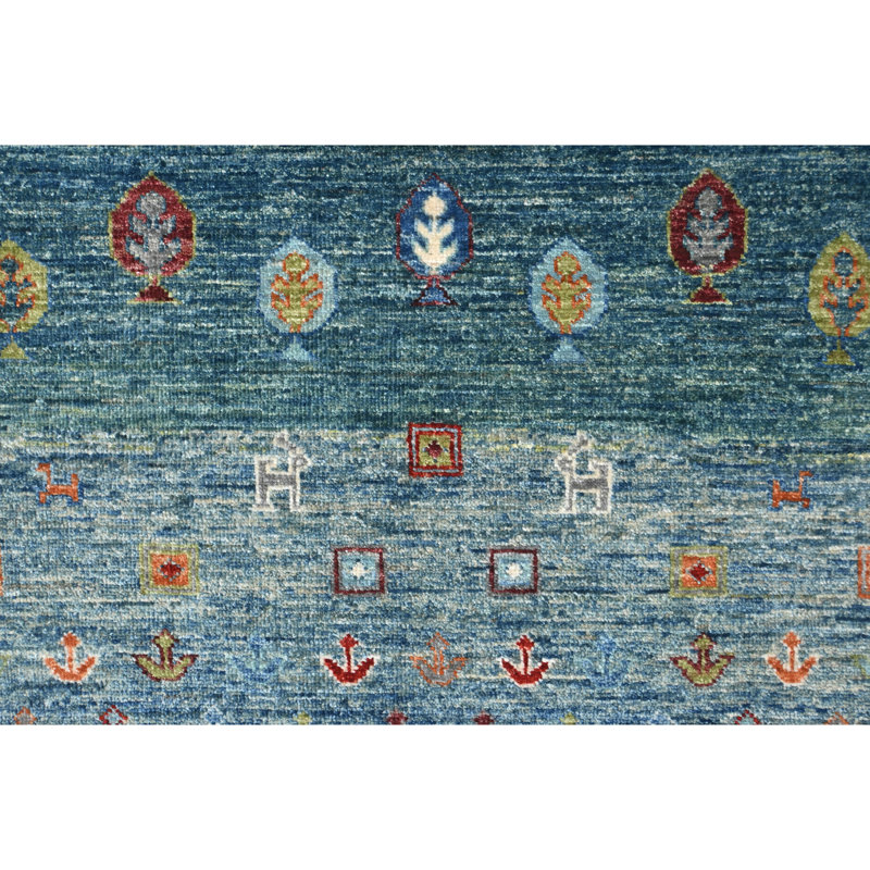 Tapis bleu noué à la main de haute qualité