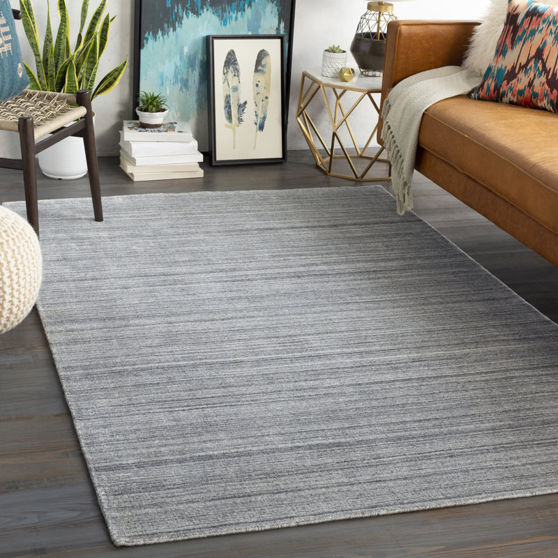 Tapis rayé gris noué à la main Munana, Rectangle 5 pi x 7 pi 6 po