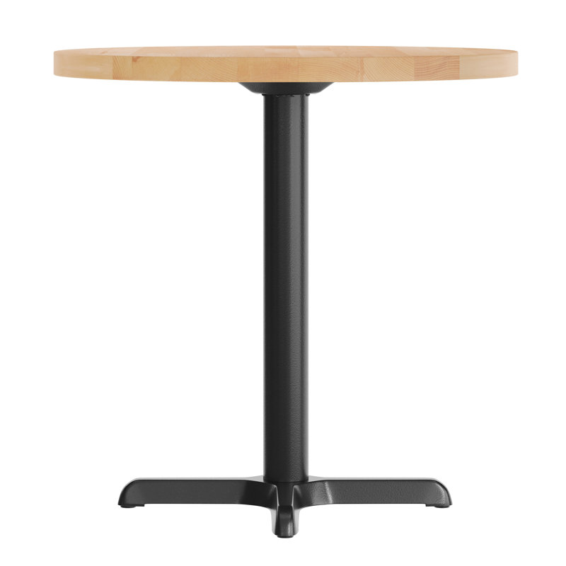 30" Round Solid Wood Commercial Tabletop with 22" x 22" Table Height X-Base, Natural Wood, 29.5"H x 30"L x 30"W, Black