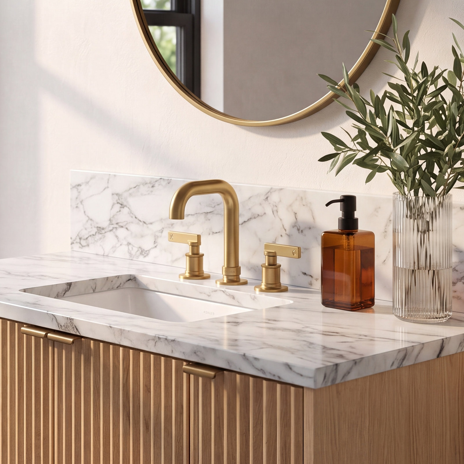 Castia Widespread Bathroom Sink Faucet, Vibrant Brushed Moderne Brass