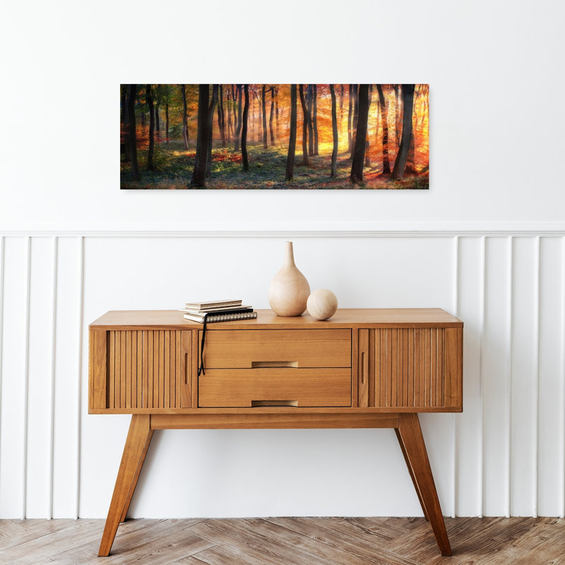 «Golden Forest», art paisible et paisible, forêt d'automne, H 12 po x l 36 po