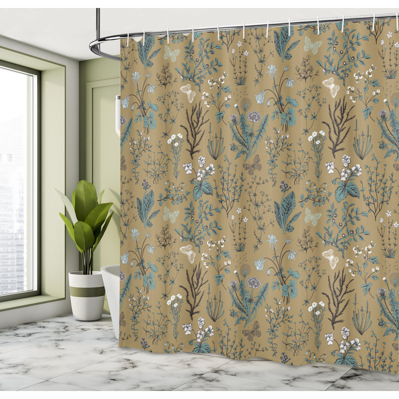 Mixed Single Shower Curtain + Hooks, 69"H x 75"W, Camel Cocoa