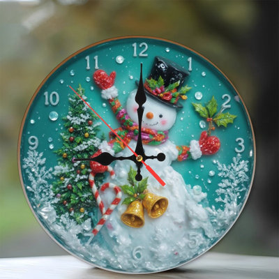 Christmas-Clock-Face-with-Snowman-Tree