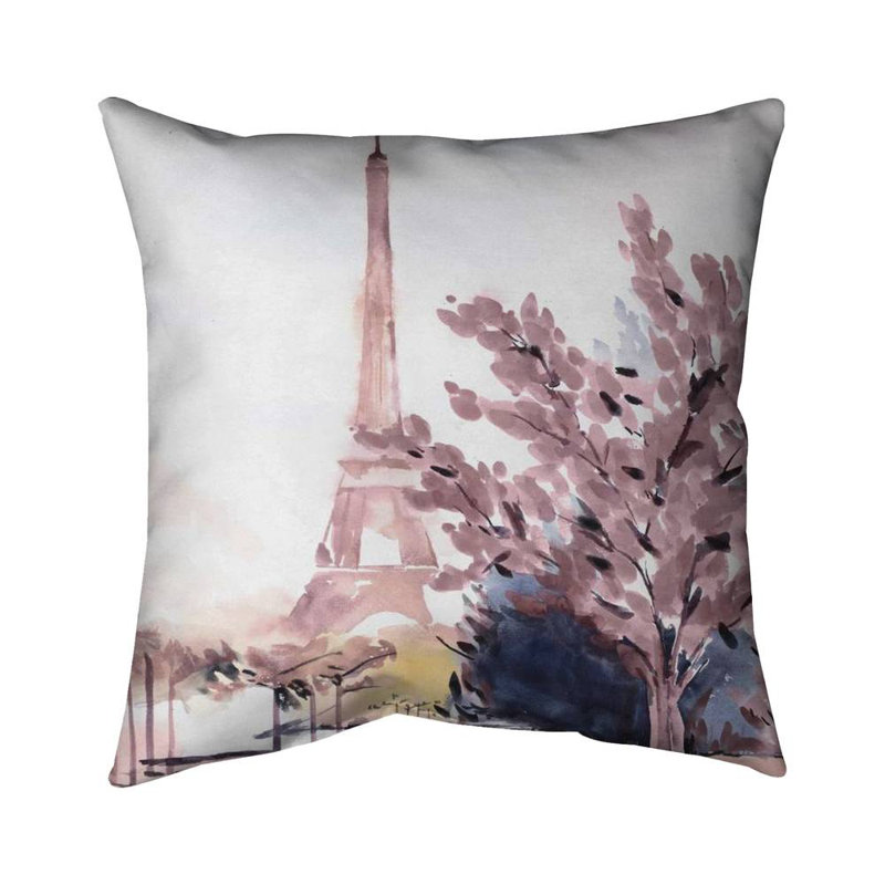 Paris & eiffel scene - 18"x18" Throw pillow cover - Poly twill - Print on demand, 18" H x 18" W