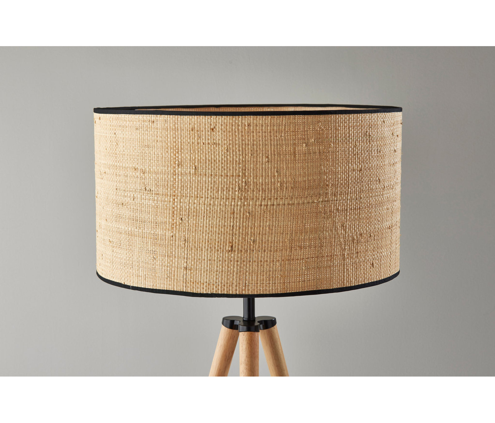 Kisa 60.5'' Dimmable Floor Lamp, Woven Natural Rattan Shade w. Black Trim, Natural Wood w. Black Accents