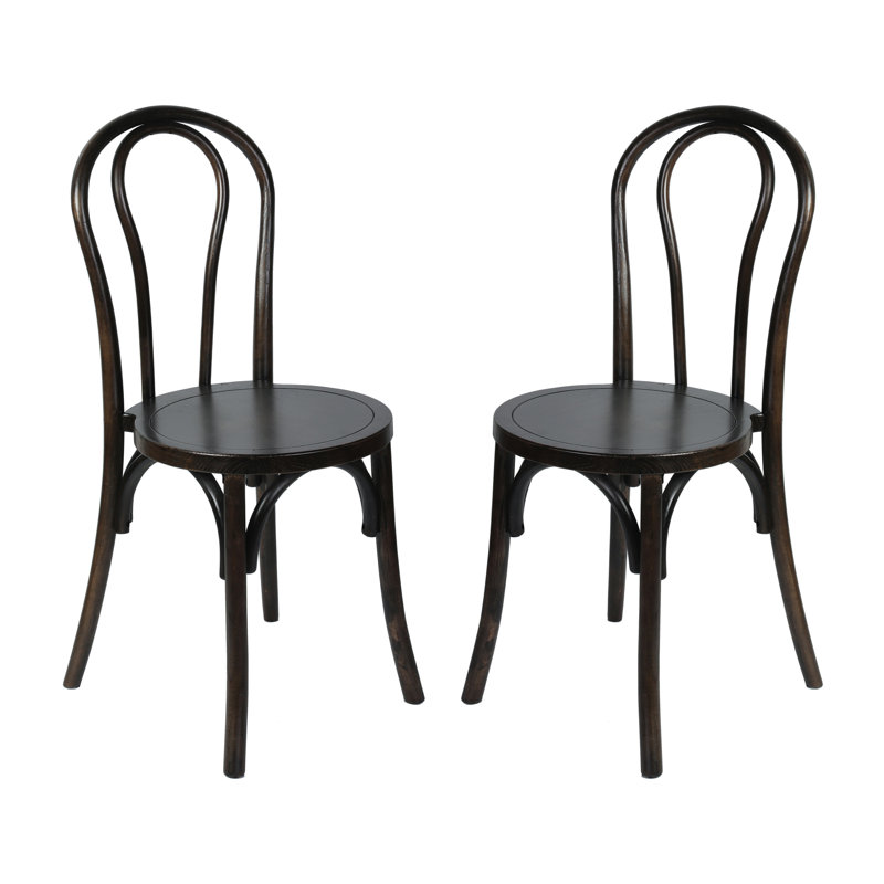 Commercial Solid Wood Stackable Dining Chair With Fixed Floor Glides, Brown, 2