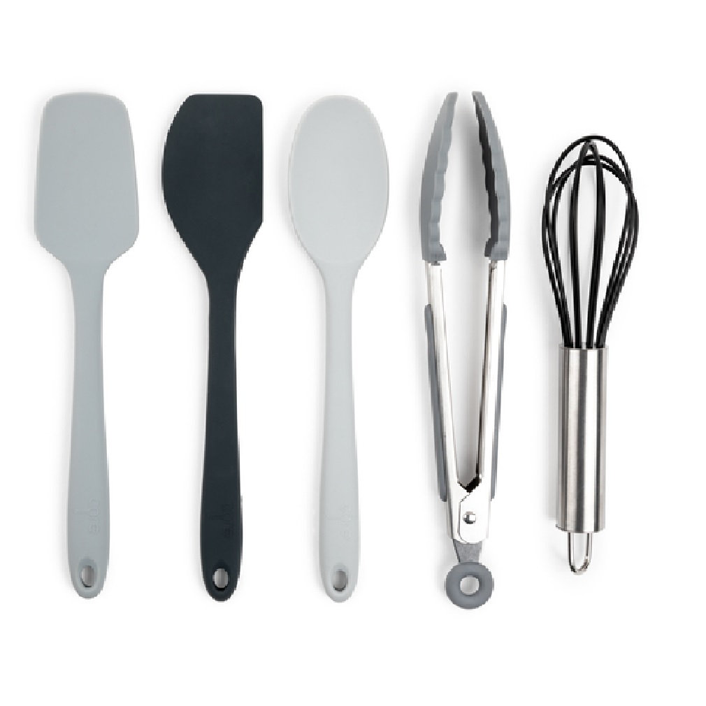 Ovente Black Non-Stick Silicone Spatula Set with Heat Resistant & Stainless Steel Core, Set of 5