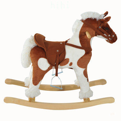 Cheval à bascule en bois pour tout-petits, avec corps en peluche et musique de comptines, sécuritaire et confortable pour les enfants