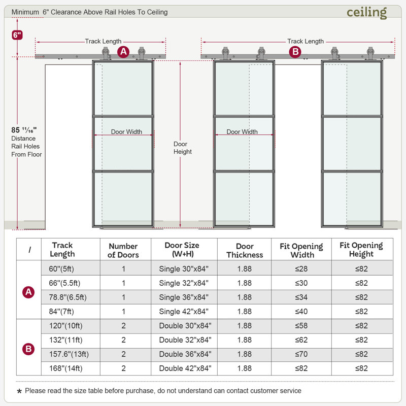 Black Aluminum and Frosted Glass Sliding Barn Door with Hardware Kit