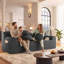 Canapé 2 places en velours côtelé 71 po, gris foncé, modulable et sans structure, avec assises profondes, format appartement, comprend 3 coussins et des poches latérales, aucun assemblage requis-1933067410