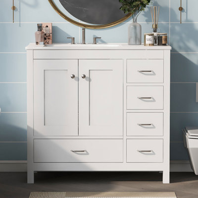 Reames 36 " W Freestanding Standard Free Standing 1 Single Vanity Bathroom Vanity With Ceramic Top