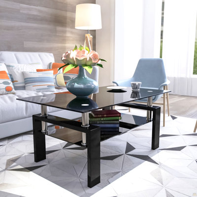 Table basse rectangulaire en verre, table basse transparente