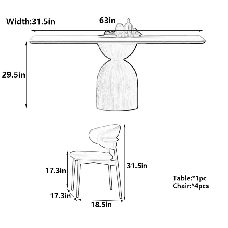 Table de salle à manger rectangulaire de style crème, H 29,5 po x L 63 po x l 31,5 po