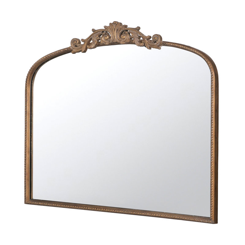 Miroir de luxe 40 "x 31" à arche dorée avec décorations complexes pour ornements de salon