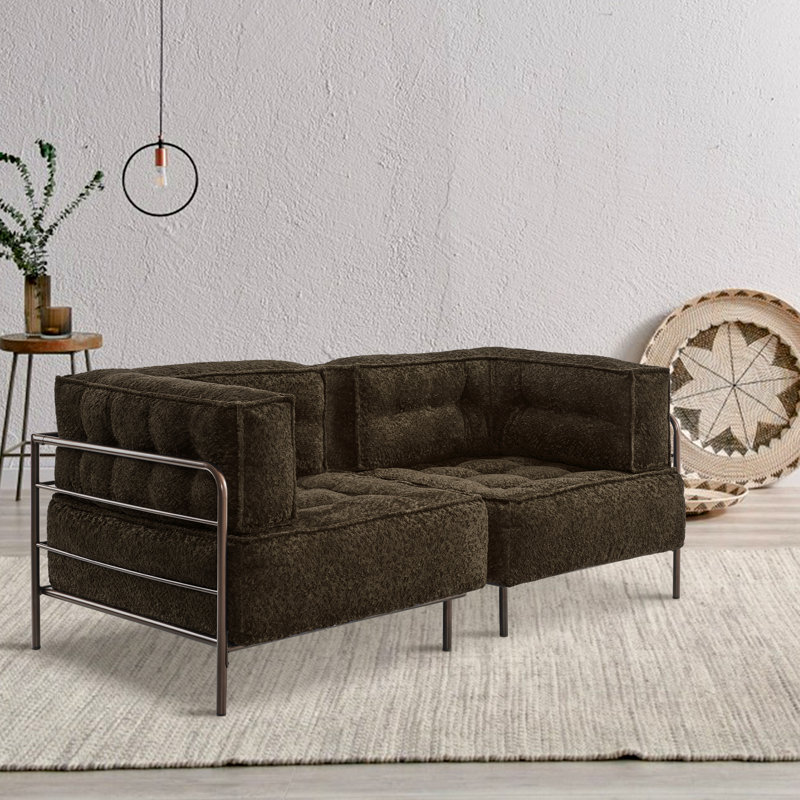 Fauteuil d'angle large Kevene 36,2, Fausse fourrure brune
