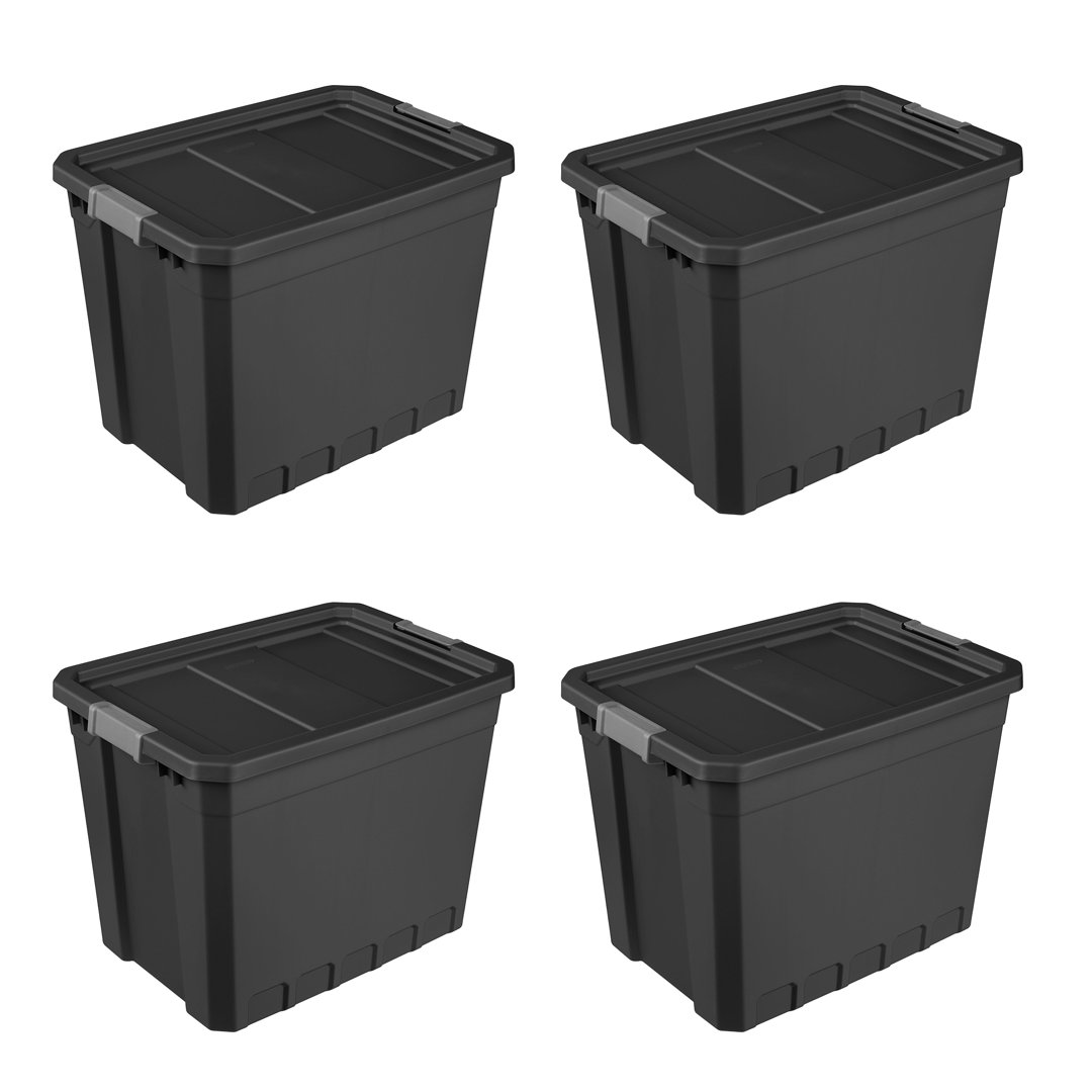 Sterilite Rugged Industrial Stackable Storage Tote w/ Lid, Black Sterilite