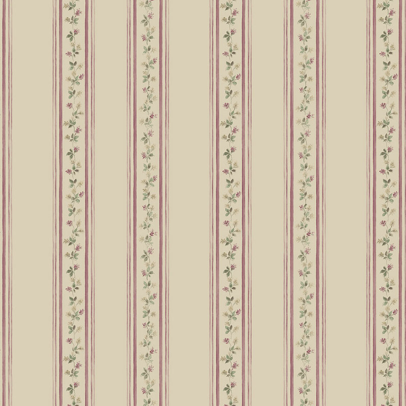 Papier peint à rayures lilas 32,7 pi x 20,5 po Amaranthine, Beige / bourgogne / vert