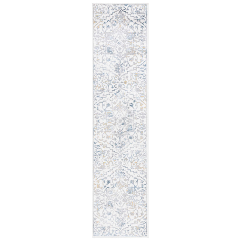 Tapis blanc / bleu Lowrey, Tapis de couloir 2 pi 2 po x 9 pi