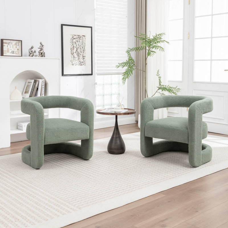 Modern Upholstered Barrel Chair, Green Teddy