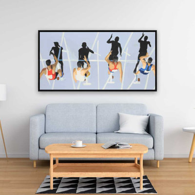 Sur vos marques, toile | Art sportif encadré bleu pour la décoration intérieure