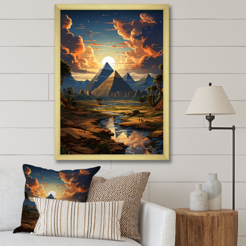 Égypte, pyramides majestueuses égyptiennes, reproduction d'art sur toile, Encadrement doré, H 20 po x l 12 po x P 1 po