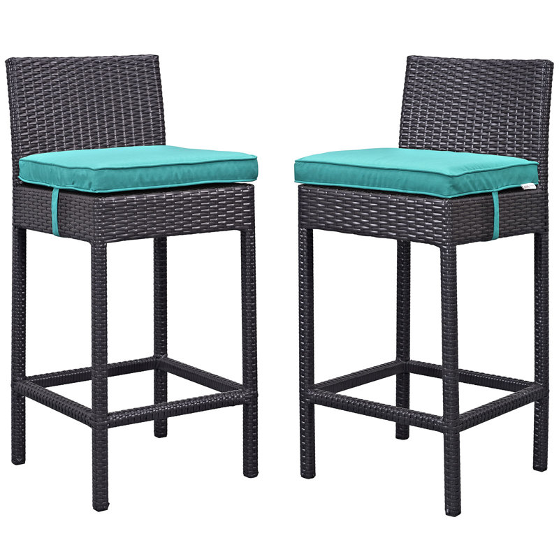 Deux tabourets de bar d'extérieur avec coussins espresso Modway Lift, Turquoise