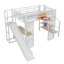 Lit mezzanine double en métal avec bureau intégré, garde-robe ouverte, panier de basketball, glissade et escalier, blanc-952111389
