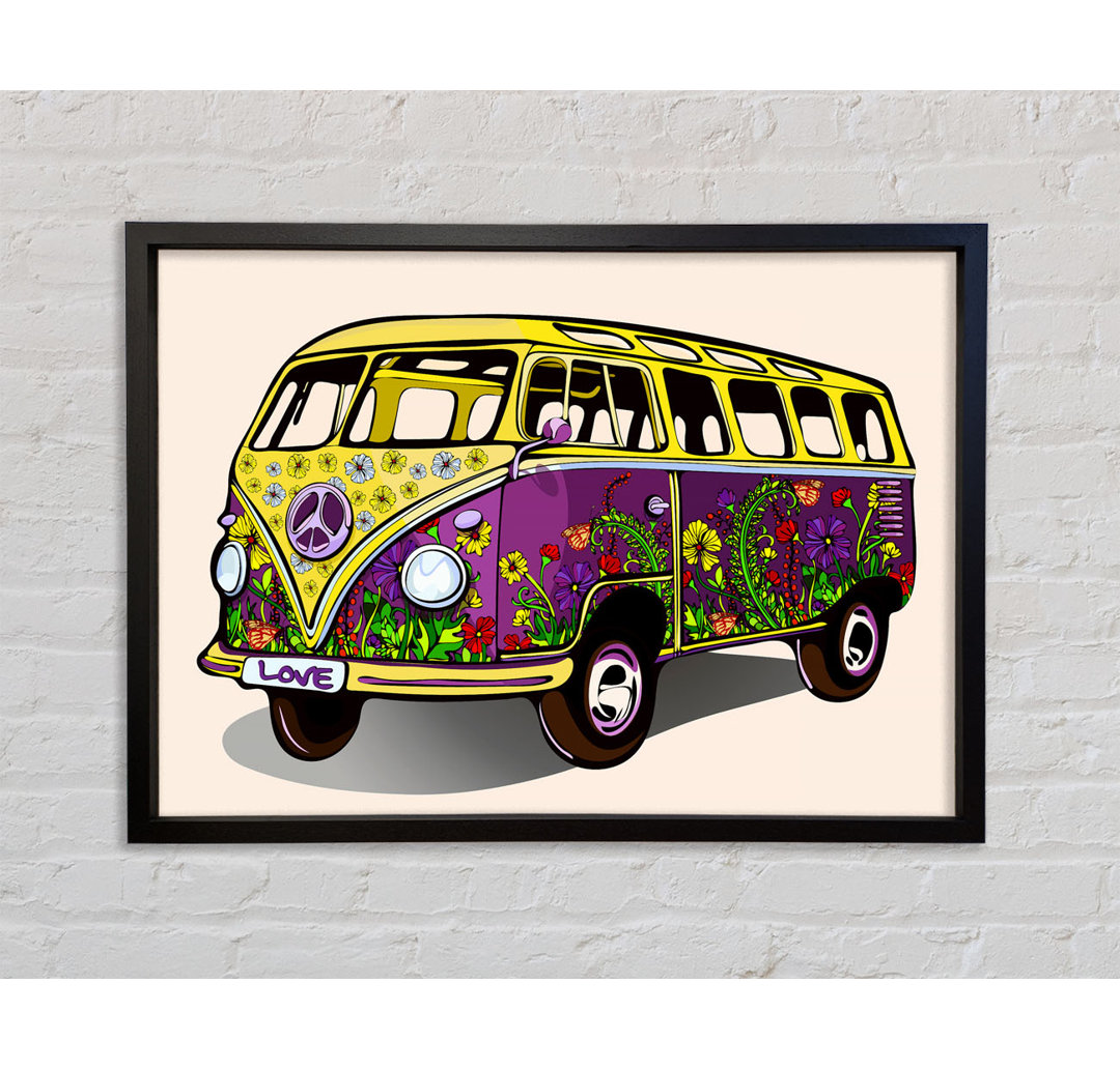 Flower Power VW Camper Van - Einzelner Bilderrahmen Kunstdrucke auf Leinwand