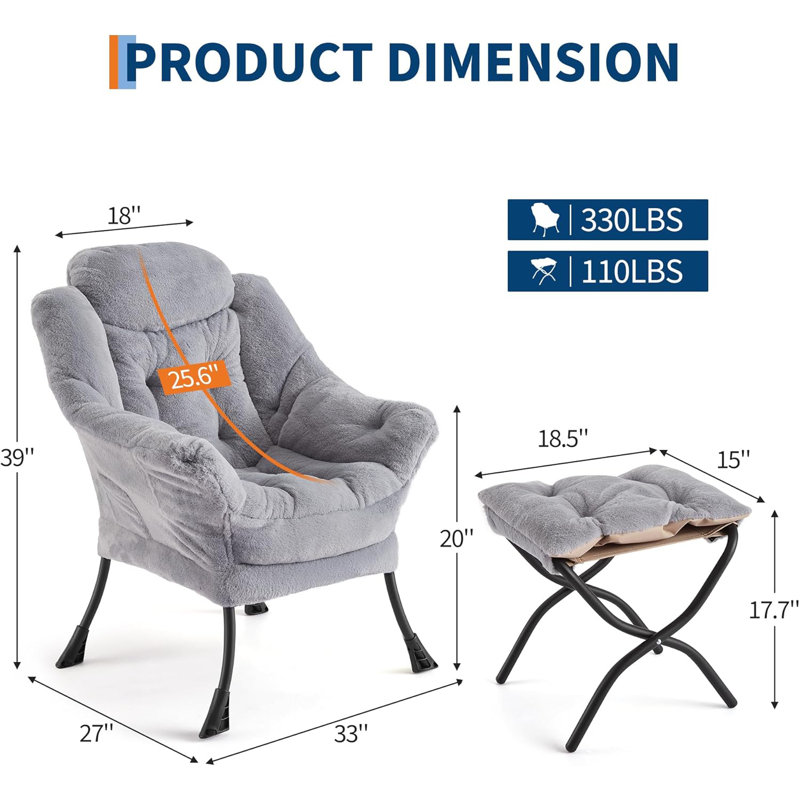 Fauteuil avec repose-pieds Lazy, Gris