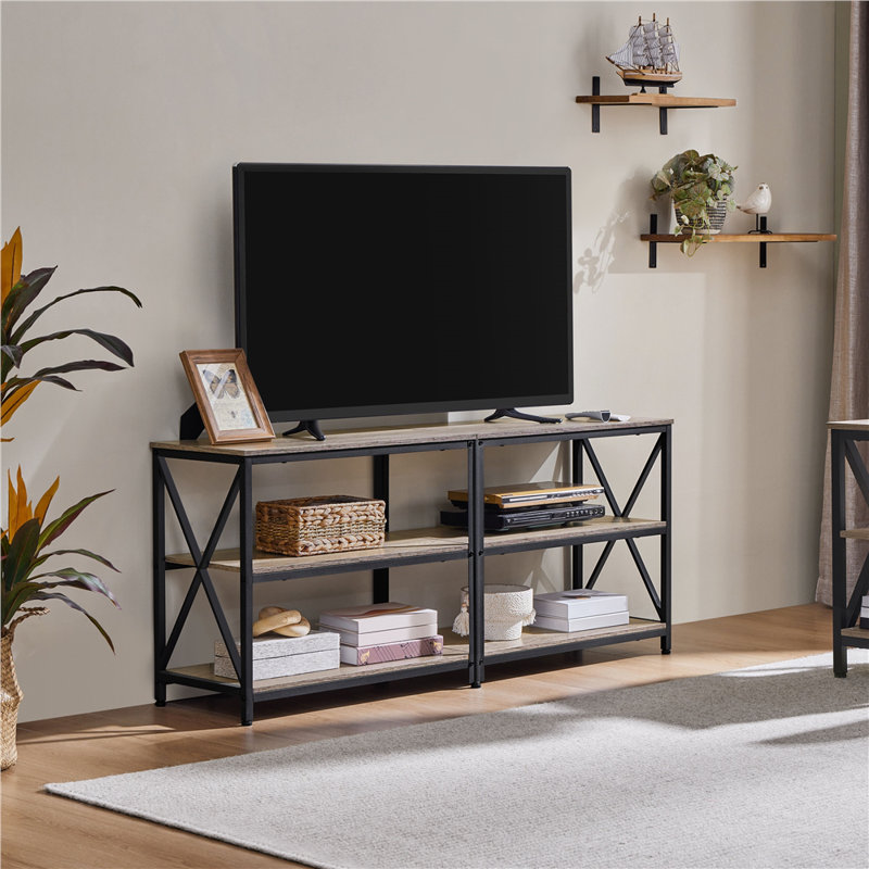 Amanita TV Stand, 3-Tier TV Console Table, Grey, 61cm H x 140cm W x 35cm D